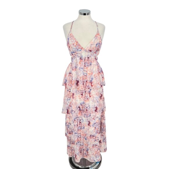Fanco Cutout Tiered Sleeveless Maxi Dress Multicolor Pink Purple Size Medium NWT - Picture 1 of 12